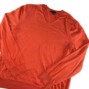 Banana Republic Sweater Mens XL Orange Silk Blend V Neck Knit Pullover